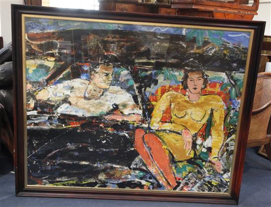 § Peter McLaren (b.1964) Man and woman in a car 48 x 60in.
